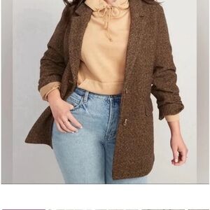 Old Navy Brown Oversized Tweed Blazer with Wide Lapels